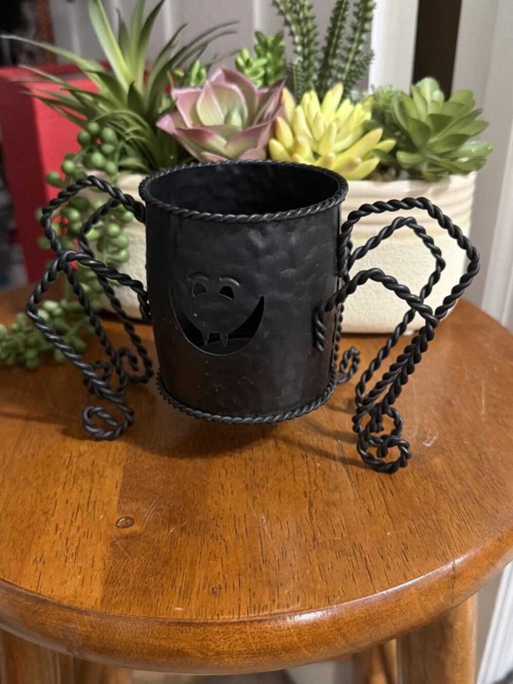 Gold Canyon Metal MINI SPOOKY SPIDER Candle Holder - Black